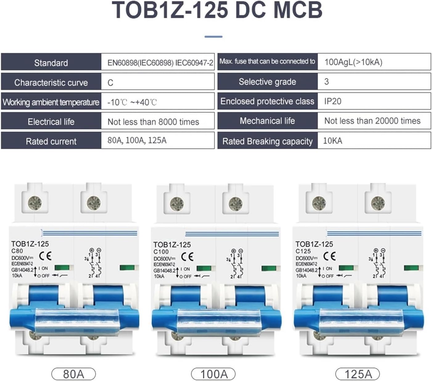 TOB1Z-125 2P 80A 100A 125A 600V Circuit Breaker(125)