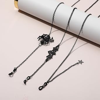 3 Pieces Gothic Glasses Chain with Pendants Goth Eyeglass Chain Halloween Metallic Chains for Glasses Around Neck for Women Men Gothic Eyeglasses Chains with Bat Pendants