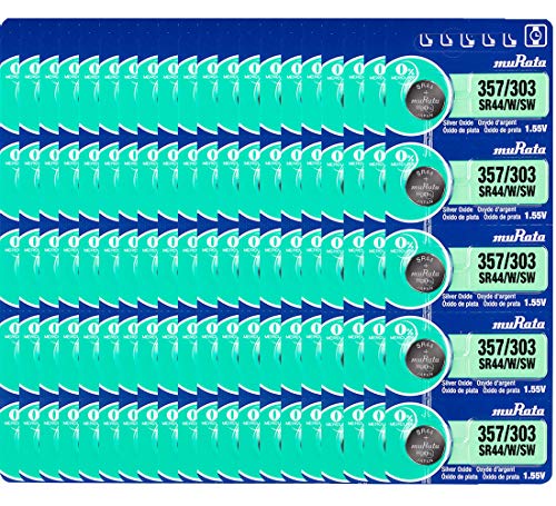 Murata 357/303 Battery SR44/W/SW 1.55V Silver Oxide Watch Button Cell (100 Batteries)