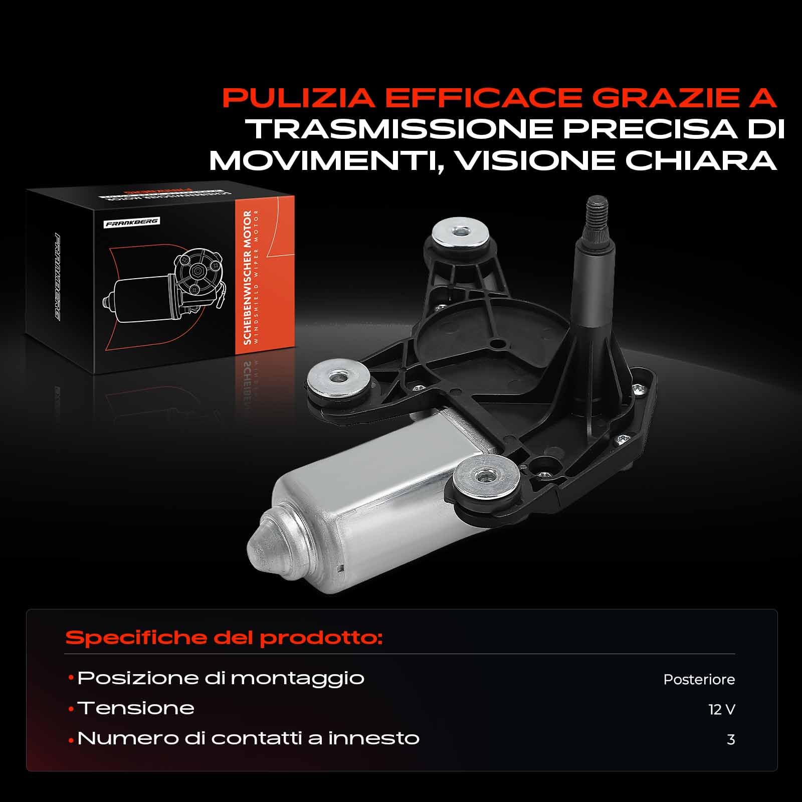 Frankberg Motore Tergicristallo Posteriore 3-Poli Compatibile con Grande Punto 199 Grande Punto Van 199 Punto 199 Punto Furgone/Compatto 199 Replace# 51757867