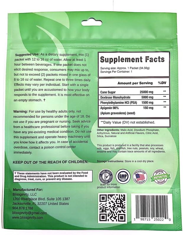 Miniatura 6 de Mezcla de bebida de apoyo al estado de ánimo, 150 mg de apigenina, feniletilamina promueve el enfoque y la claridad mental, apoyo para el bienestar