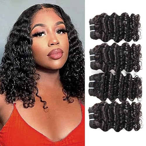 FASHION LINE Brazilian Body Wave/Water Wave/Deep Wave/Funmi/Human Hair Bundles Unprocessed Human Hair Natural Black(Deep Wave, 14