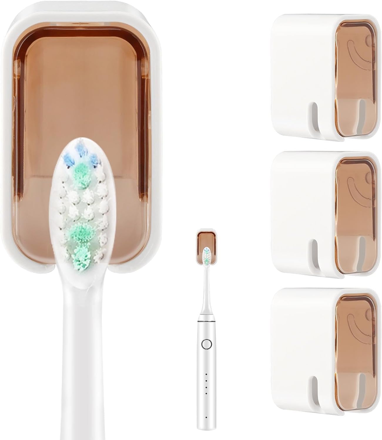 3PCS Single Slot Toothbrush Holder Wall Mounted with Cover,Waterproof