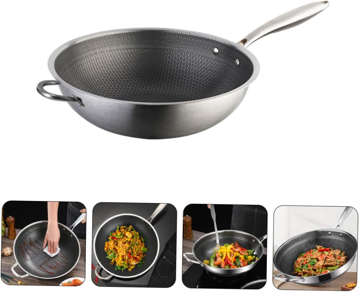 ABOOFAN Pan Stainless Steel Wok Honeycomb Grain Fry Pan for Bbq Eggs Sausages Meat