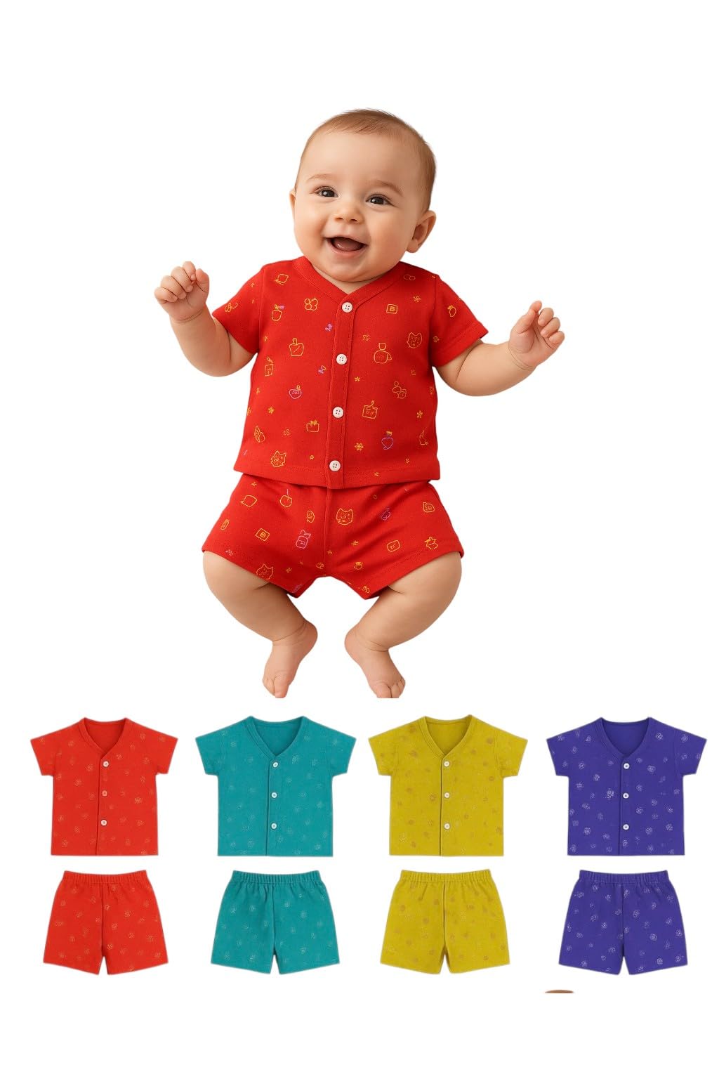 New Born Baby Unisex Soft Cotton Half Sleeve Jhabla Dress | Boy & Girl Baby Tshirt & Shorts Size From 3 Months | Multicolour Clothing Set for New Born | Pack Of 5 Combo-image-37