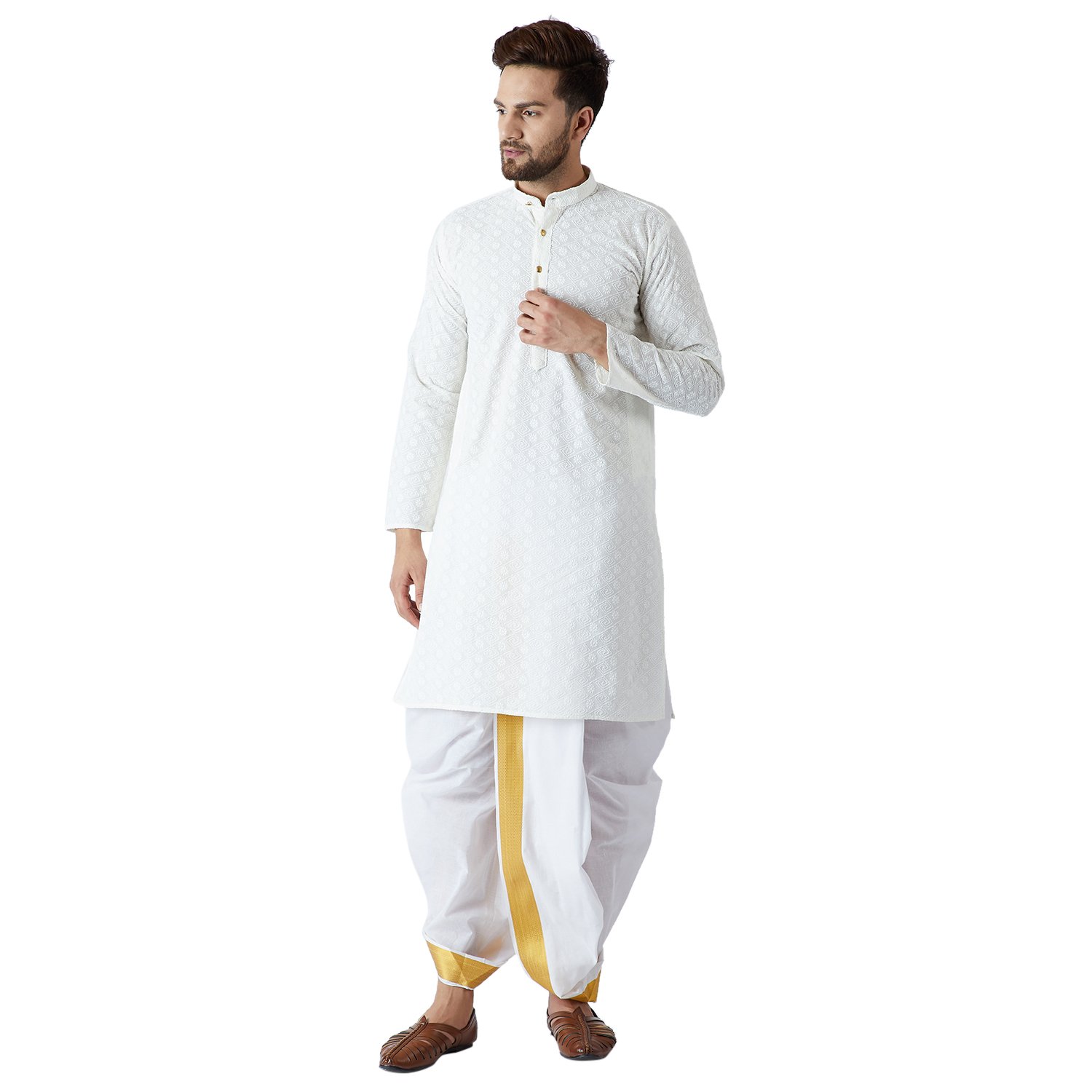 sojanya (Since 1958, Men's White Pure Cotton Kurta Dhoti Set-picture-37