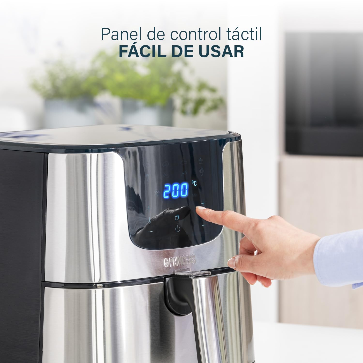 Princess 182060 Freidora sin aceite Deluxe 5.5 L, hasta un 62.2% menos de consumo de energía, libro con 30 recetas incluido, 8 programas, panel de control táctil digital, Regular