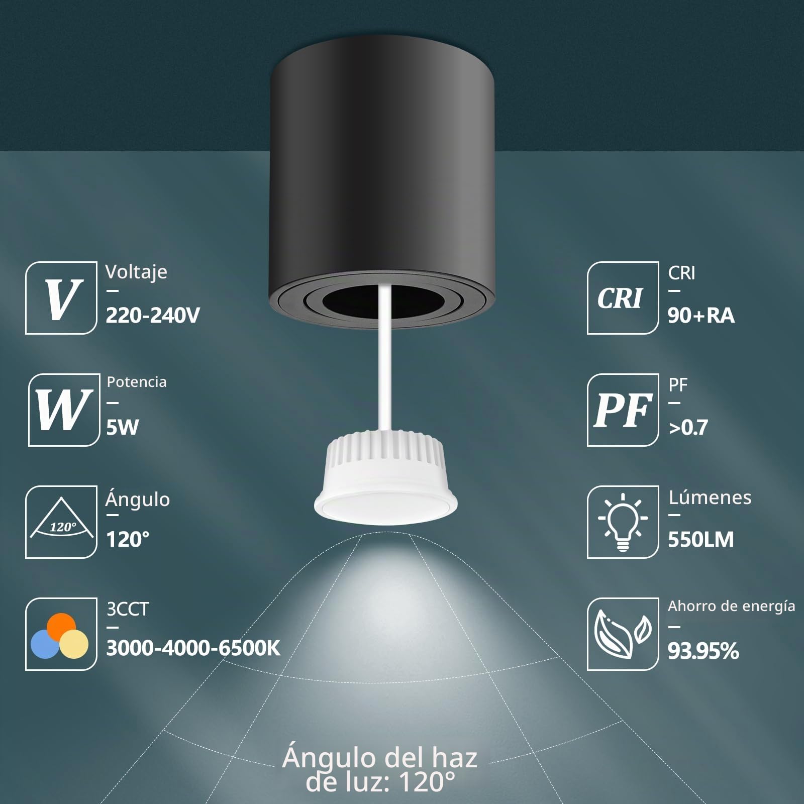YindaLux 10x Módulo LED 230V Regulable 5W IP44 Bombillas LED para focos empotrable, reemplazo para GU10/MR16, ultra plana ø50x23mm 3000K 4000K 6500K ángulo de haz 120°