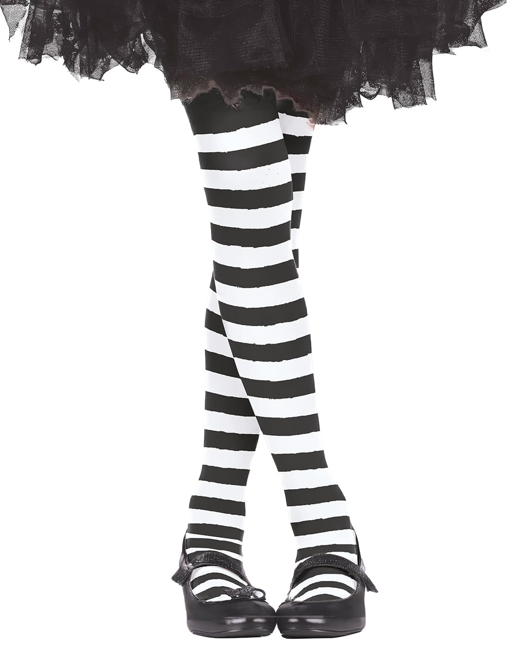 FIESTAS GUIRCA | Collants Blancs avec Rayures (7-12 ans) - Bas pour Costume de Sorcière Enfant - Accessoire d'Halloween et Carnaval pour Filles - Idéal pour Fêtes et Célébrations - Blanc Noir