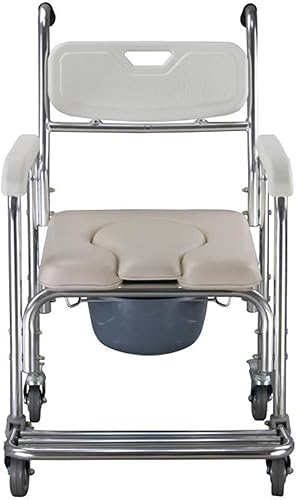 Miniatura 2 de Silla de cama 4 en 1, silla de ruedas para ducha, silla de transporte portátil con brazos y 4 frenos, inodoro portátil para adultos, personas