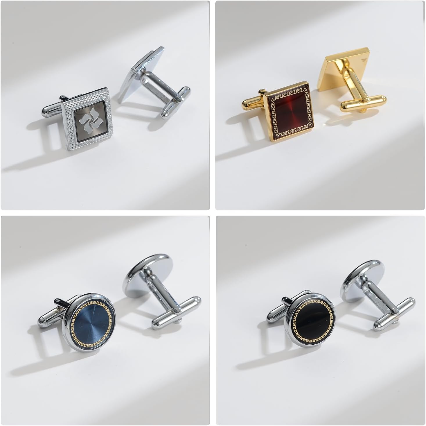 wynameleri Cufflink 12 Pairs, Classic Fashion Men's Cuff Links Silver-Tone Gold-Tone Black for Business Wedding Party Gift Box - Image 9