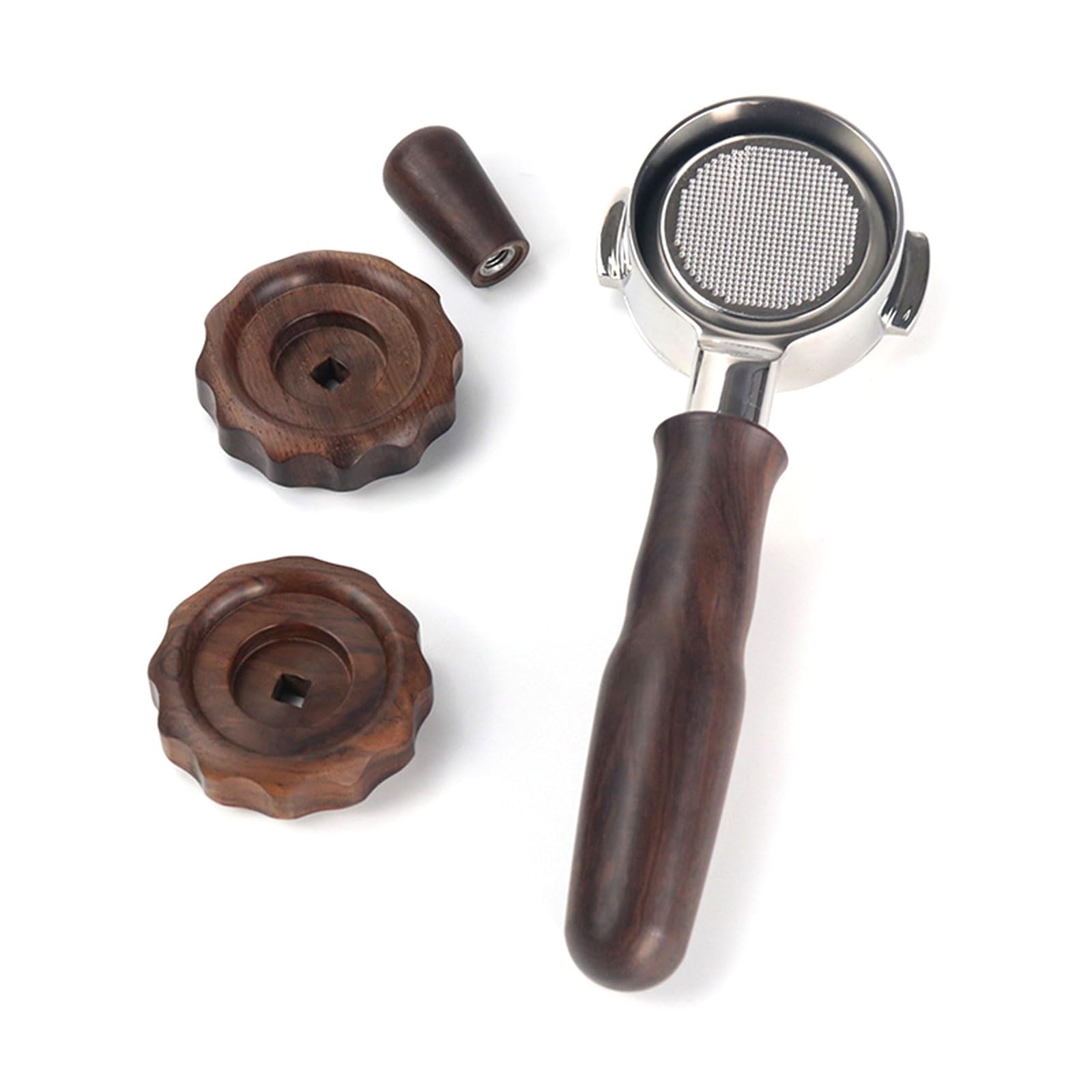 Portafiltro de café sin fondo de 58 mm para máquinas de café /Aibo, máquina de acero inoxidable, mango de madera, mango de madera