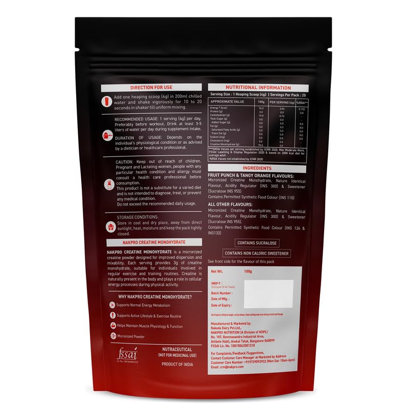 Image of NAKPRO NUTRITION Micronised Creatine Monohydrate | 100g (25 Servings) | Pink Guva | Trustified Certified | Rapid Absorption Pre /Post Workout