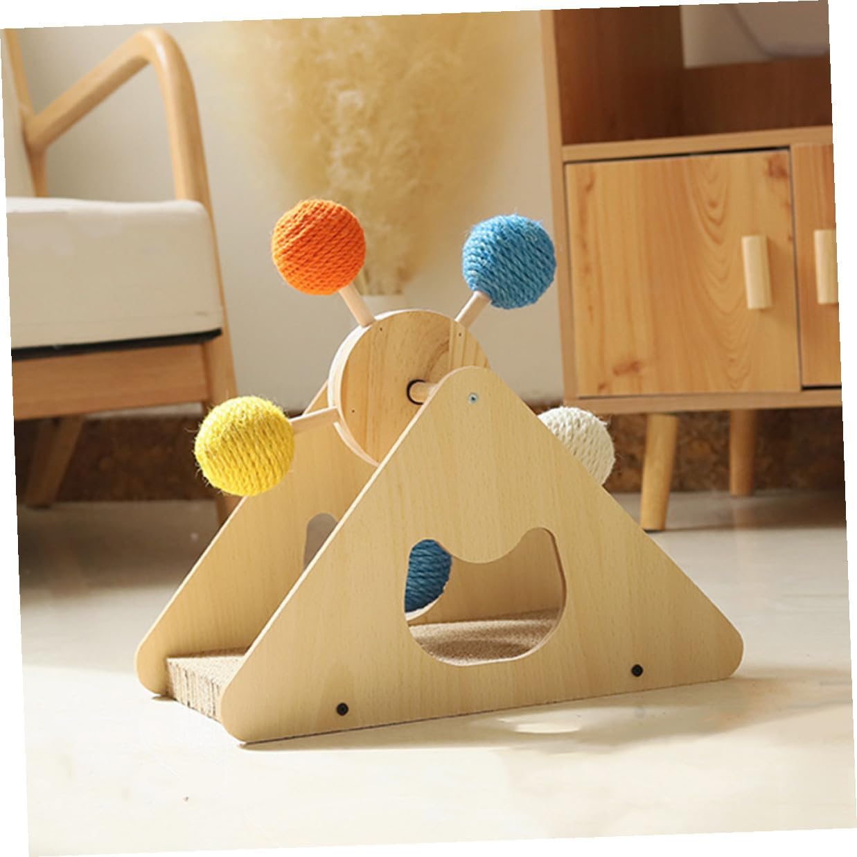 POPETPOP Household Cat Scratcher with Sisal Ball and Corrugated Cardboard Scratching Board Small Size Floor Cat Scratch Pad Random Color