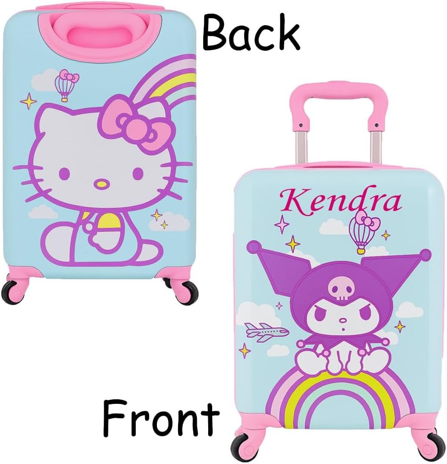 Fast Forward Hello Kitty Rolling Luggage for Girls Personalized Carry On Suitcase Hardshell Spinner Wheels Travel Accessory with Custom Name