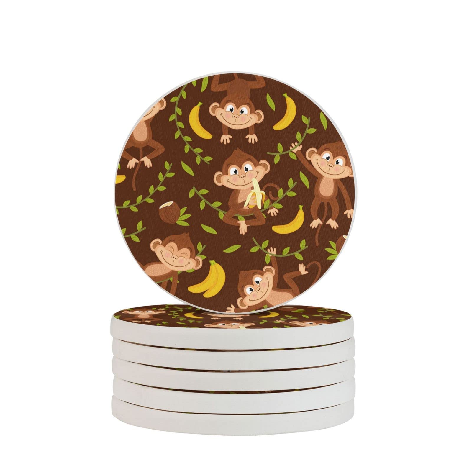 Sous-verres ronds en diatomite motif singe pour vos apéritifs
