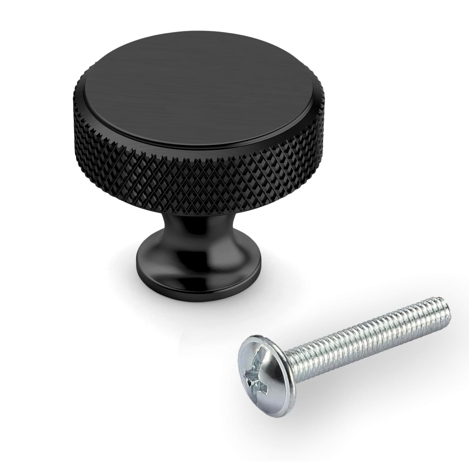 Guerity 10 Pack Brushed Stain Nickel Knurled Cabinet Knobs, Silver Drawer Knobs Knurled Round, Round Single Hole Knob for Kitchen, Dresser, Wardrobe, Chest of Drawers (Black, 10PC)