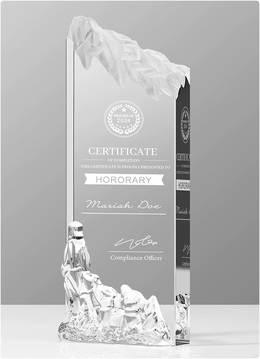 Bespoke Crystal Trophy - Luxurious Award for Competition Winners, Corporate Gatherings, and Top Employee Recognition - Grand Mountain Peak Inspiration