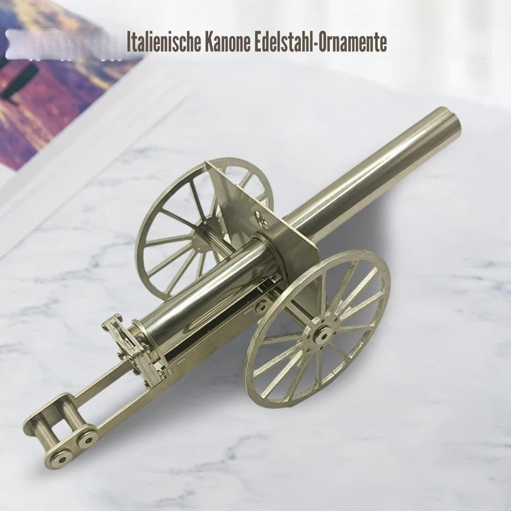 Mini Artillerie-Kanone aus Edelstahl mit 2 Rädern – Schreibtischdekoration für Militärfans