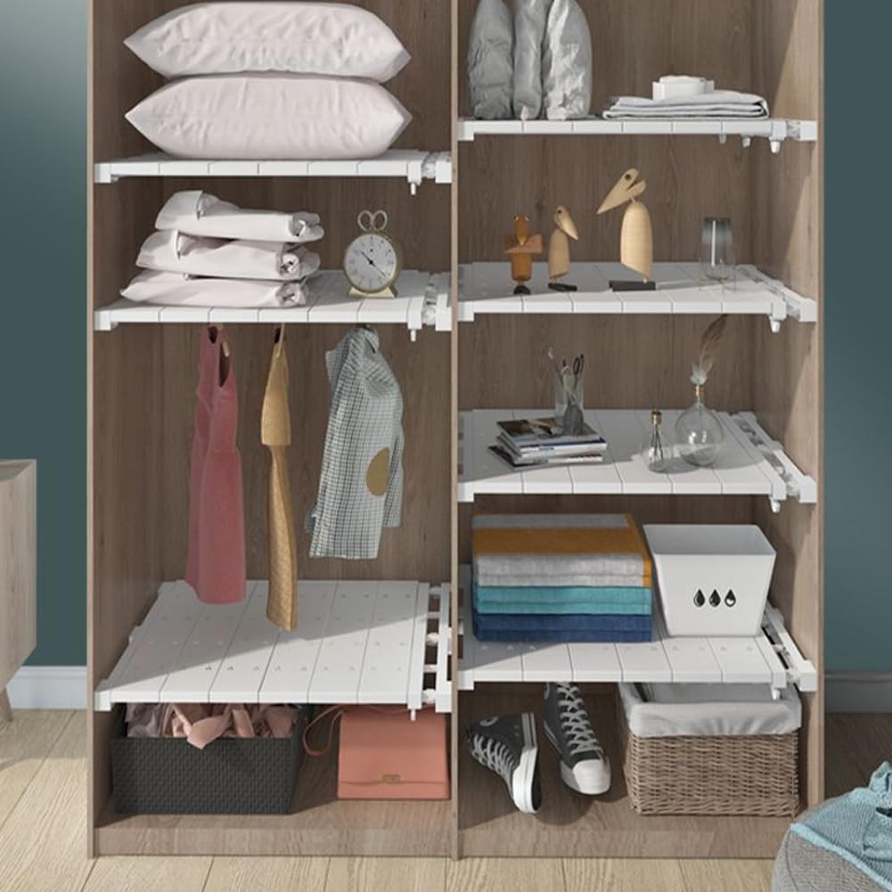 Mensole regolabili per armadio, 24 cm, asta di tensione espandibile per armadi, scaffali regolabili, per cucina, bagno, guardaroba, lunghezza 38-60 cm