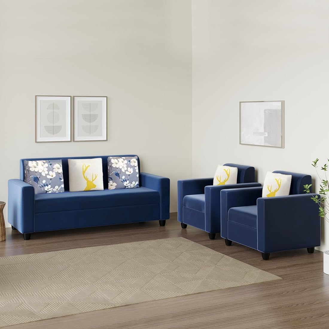 FURNY Clorida 5 Seater 3+1+1 Fabric Sofa Set (Blue)-image-29