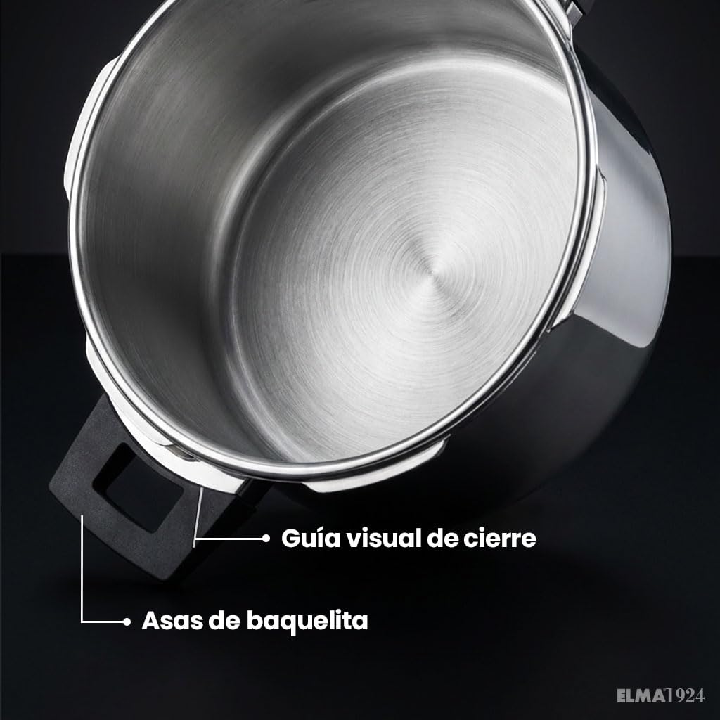 ELMA Set de 2 Ollas a Presión Prêst 4+6 L | Acero Inoxidable 18/10, Fondo Encapsulado Apto Inducción, 2 Modos de Cocción, Triple Sistema de Seguridad, Tapa de Cristal Incluida