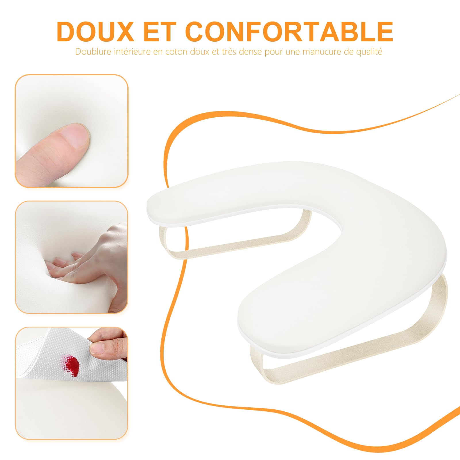 Repose Main Ongle,Forme du U Repose Mains Manucure pour Table Manucure,Coussin Manucure Repose Main avec Cuir Effaçable,Supports Détachables,Repose-bras pour Professionnels Maison Salon