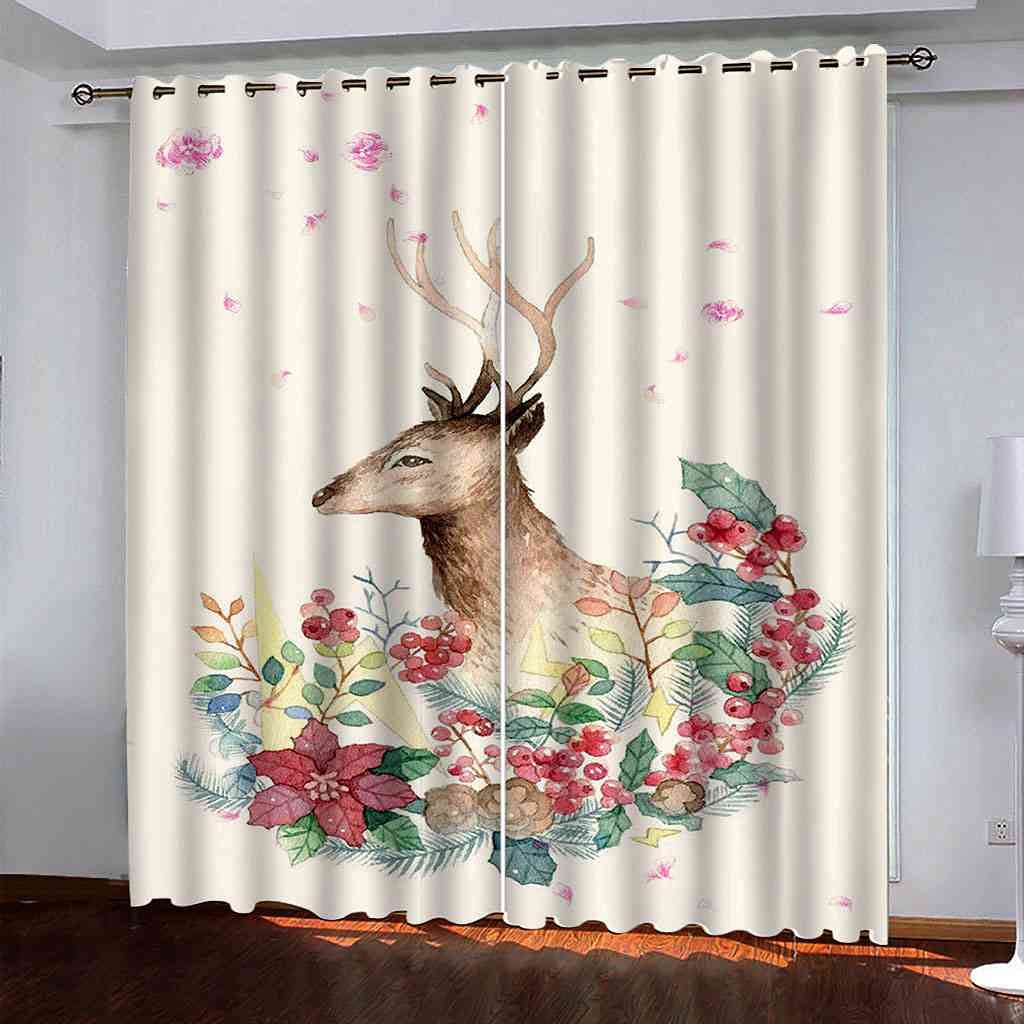 Rideau occultant imprimé wapiti en lot de 2 panneaux pour chambre enfant et salon 140x160cm