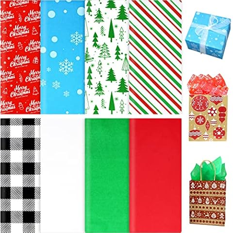 Hifunwu 160 Sheets Christmas Tissue Paper for Gift Wrapping Bags, Christmas Tissue Paper Bulk, Holiday Tissue Paper for Gift Bags Wrapping Cover