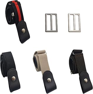 4 Pack No Buckle Belt Adjustable Stretch Invisible Belt with 2 Pack Buckle, Buckle Free Belt For Women Men Elastic Waist Belt for Jeans Pants Leggings Dress Coat