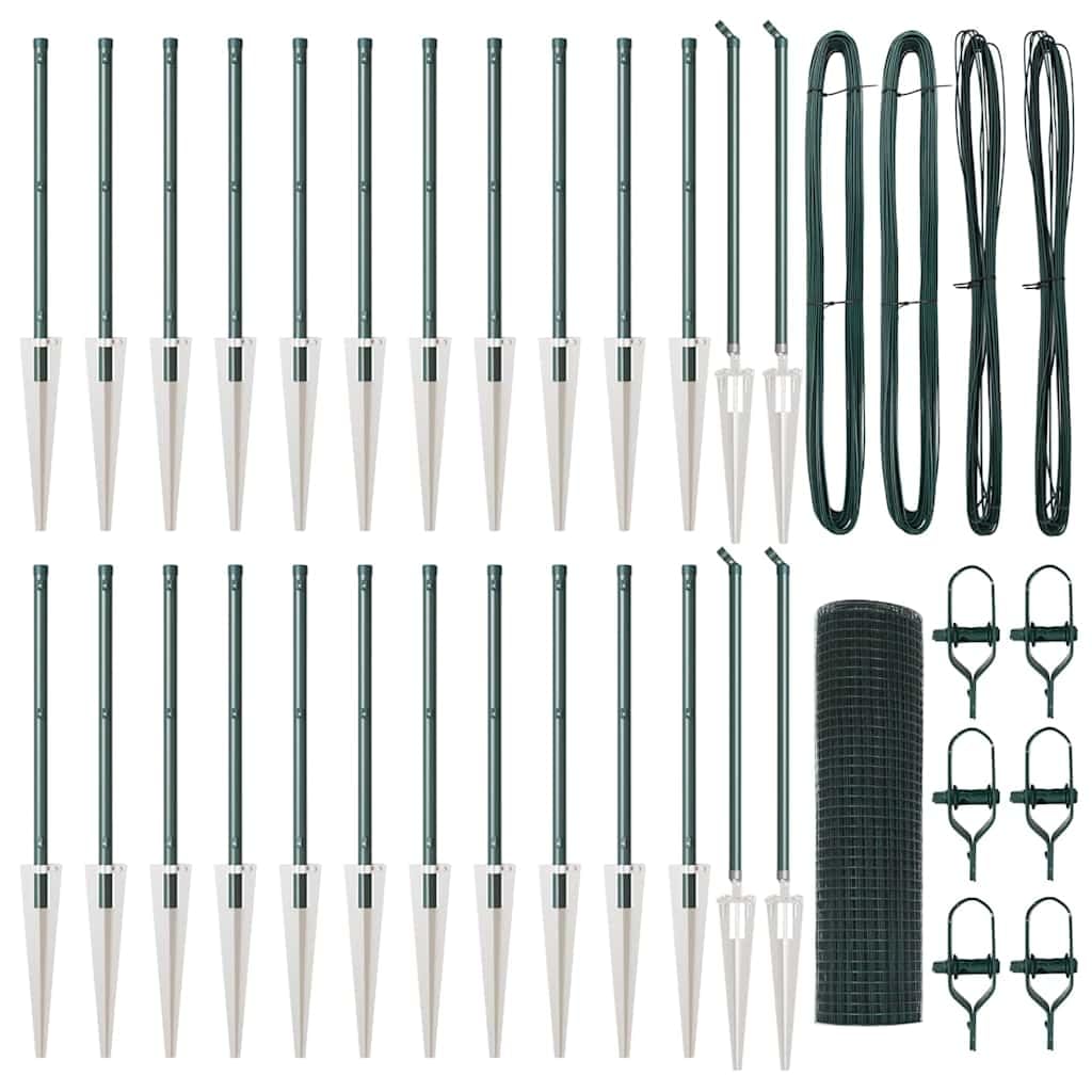 Green Steel Fence Post 50 x 0.8 m 12x12 mm Mesh with PVC Coating for Garden Boundary Outdoor Security Support Modular Panel Kit 26 Spikes