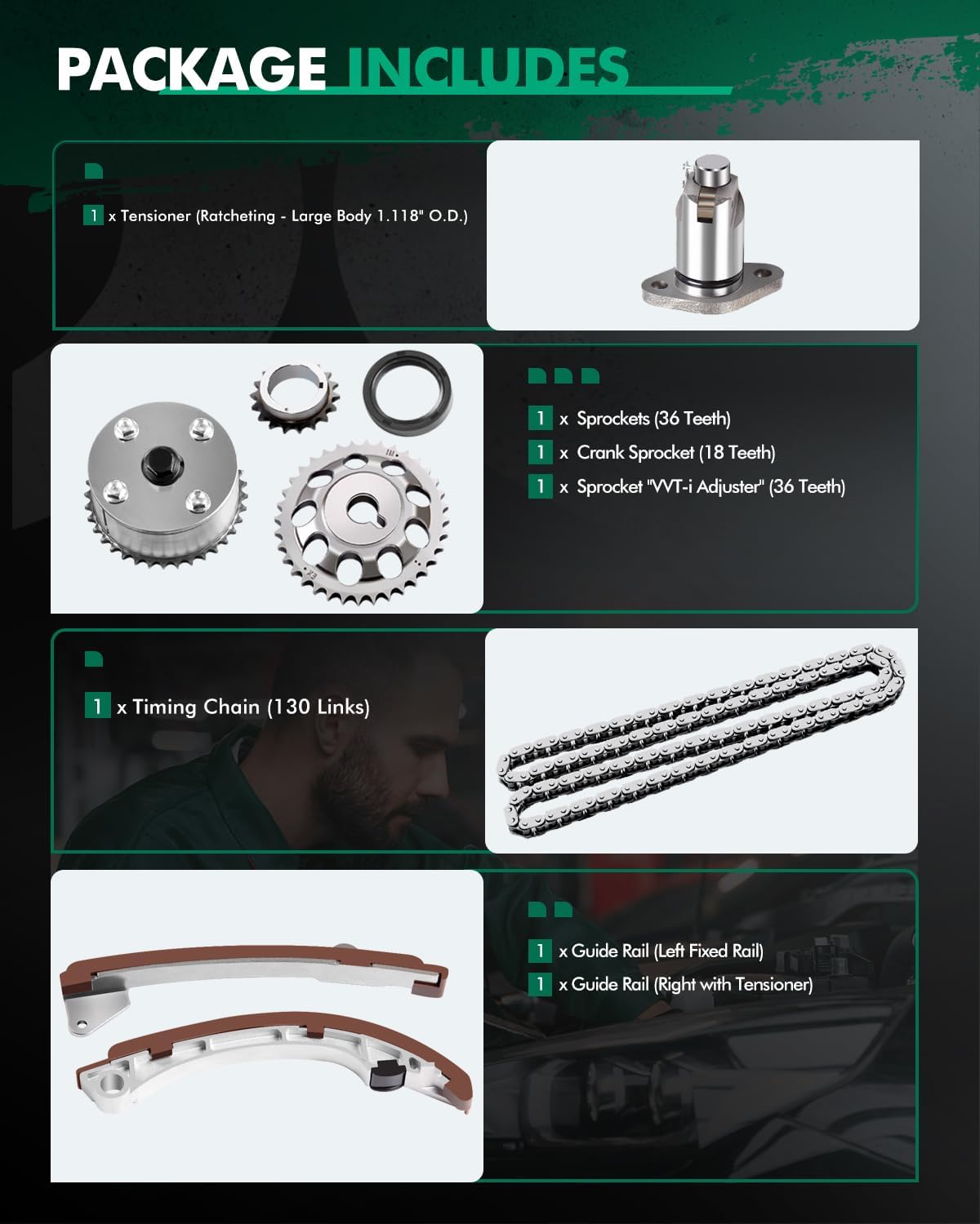 SCITOO Engine Timing Chain Kit Replaces for Pontiac Vibe for Toyota Celica Corolla Matrix MR2 Spyder 2000-2008 1.8L CTKTO39L TS11845 9-4200SA
