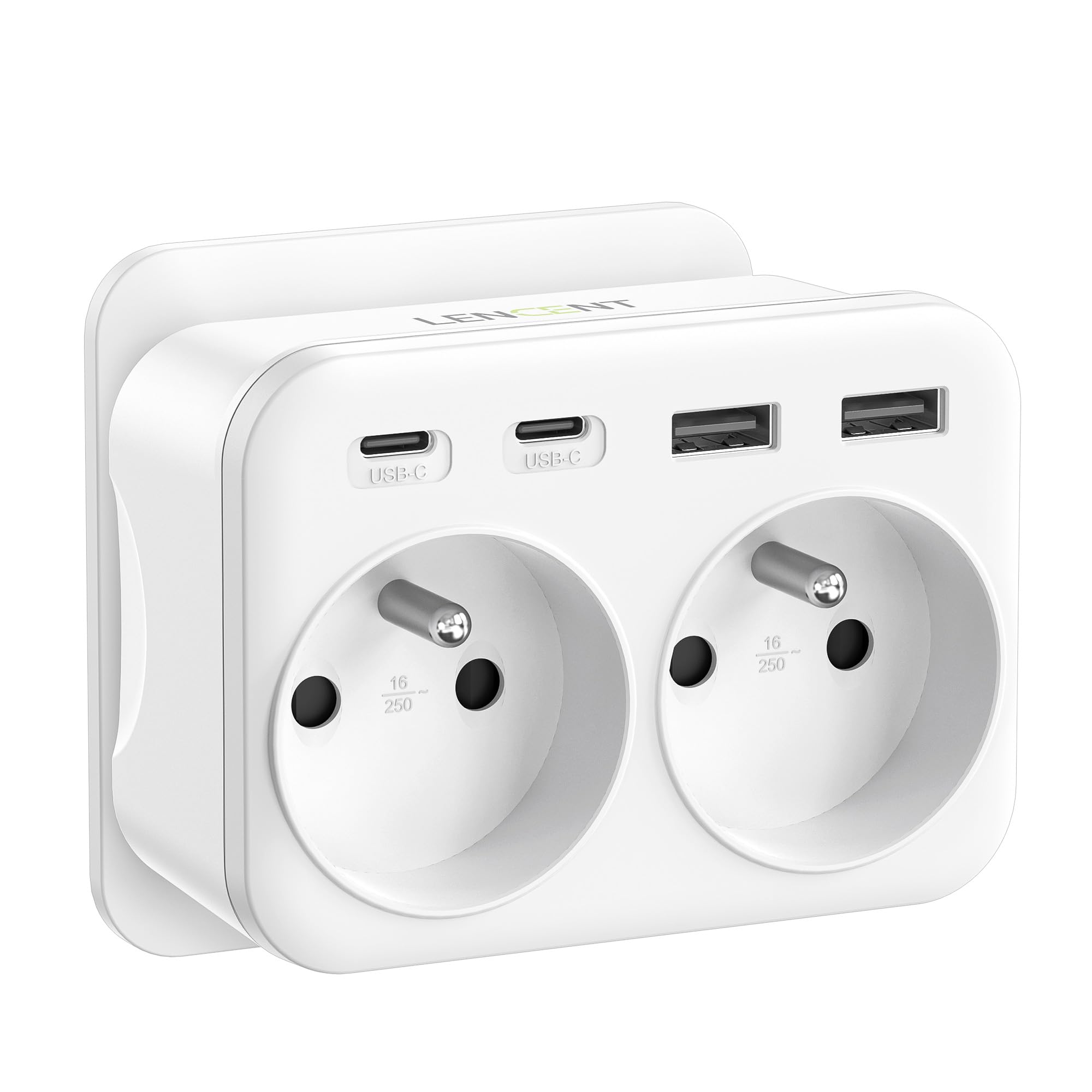 LENCENT Prise USB Secteur Chargeur, Multiprise Murale 6 en 1 avec 2 Sorties AC,2 Type C et 2 USB Multiprise deux Prises Françaises pour Chambre Cuisine Bureau