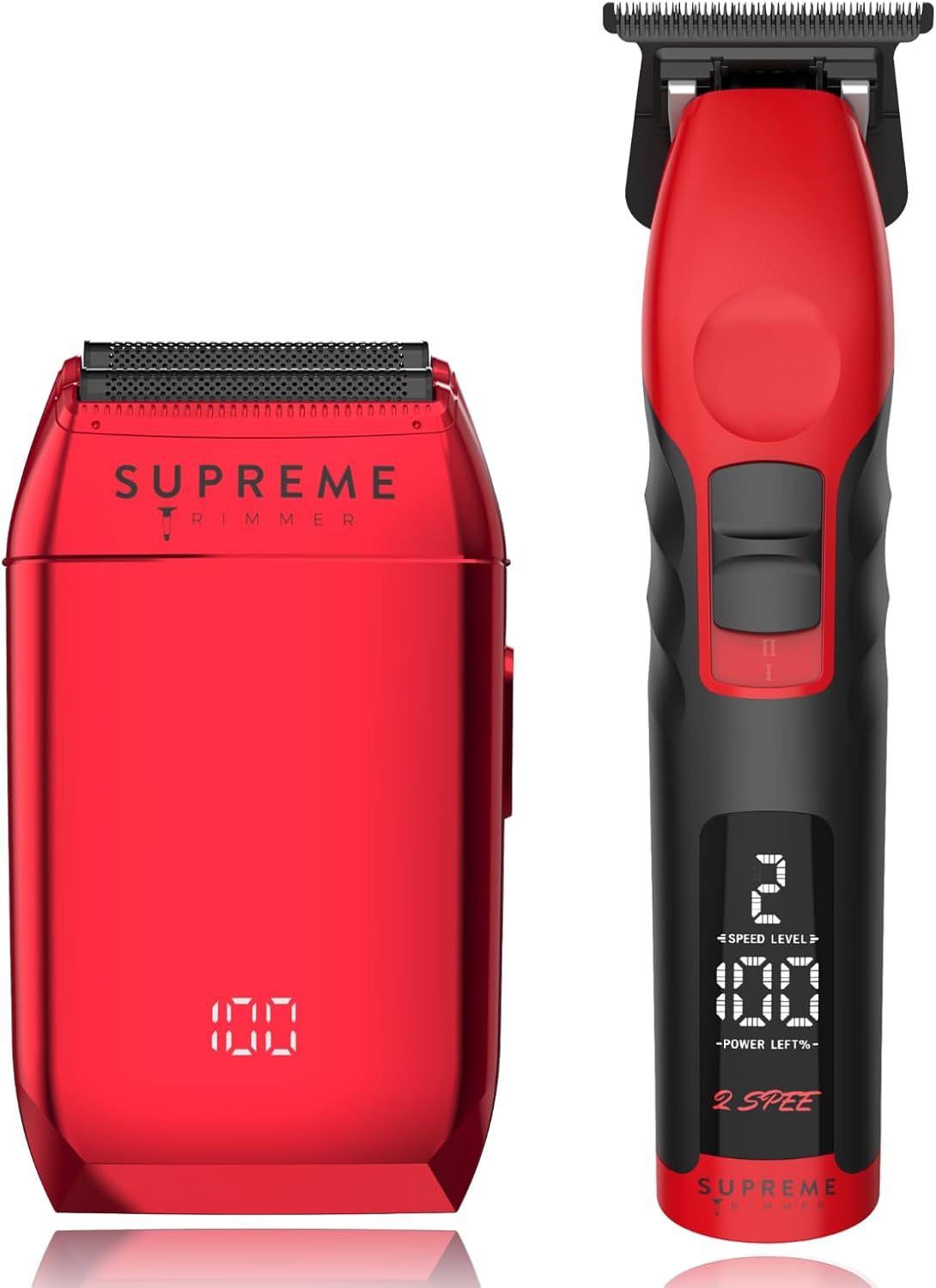 Supreme Trimmer Crunch Foil Shaver & 2Spee Trimmer Barber Hair Cutting Kit | Cordless Beard & Mustache Trimming Set | LCD Battery Displays, Removable Blade Design, Waterproof Shaver (Red)
