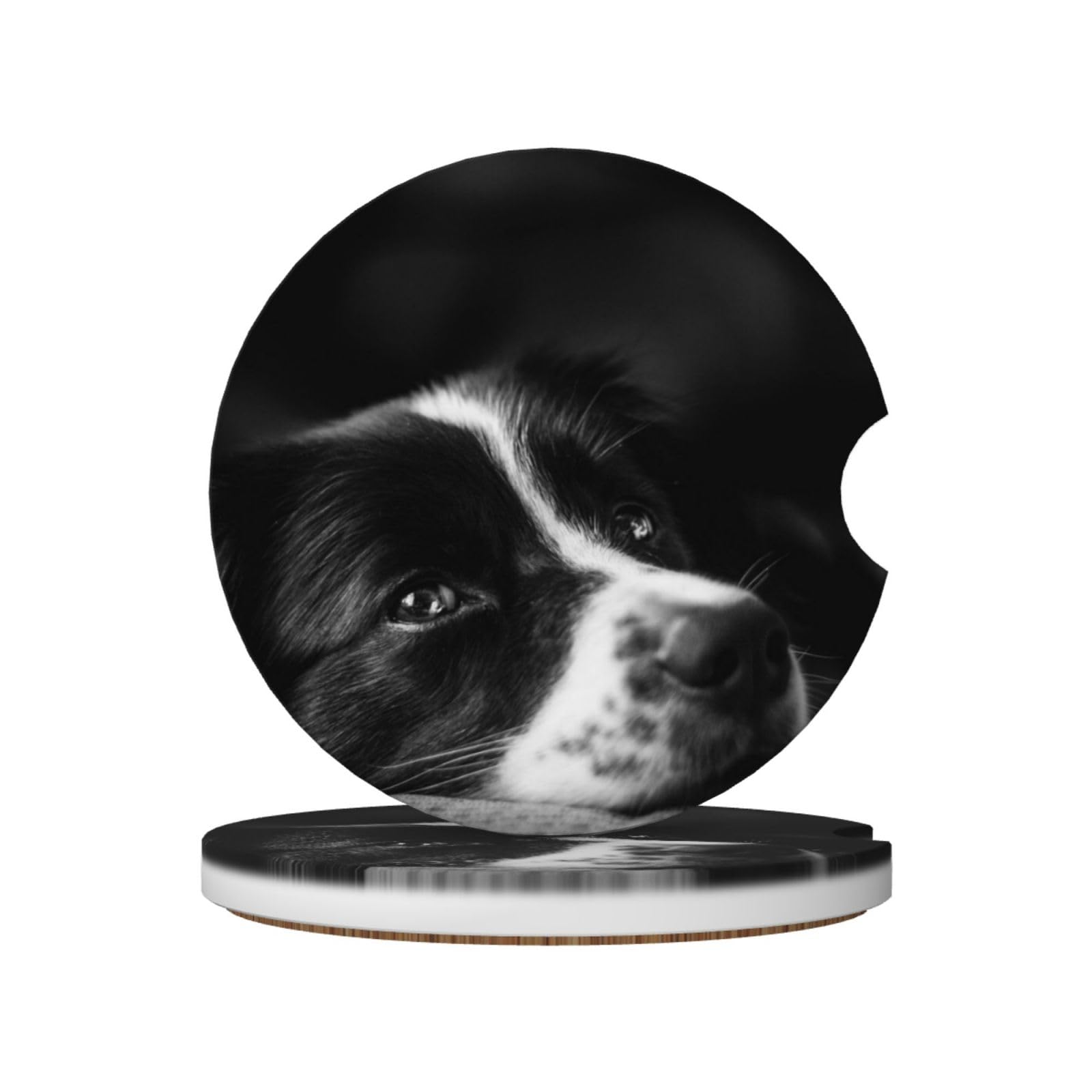Border Collie Puppy Dog, Car Cup Holder Coasters 2 Pack, Absorbent Ceramic Car Coasters with Non Slip Cork Base