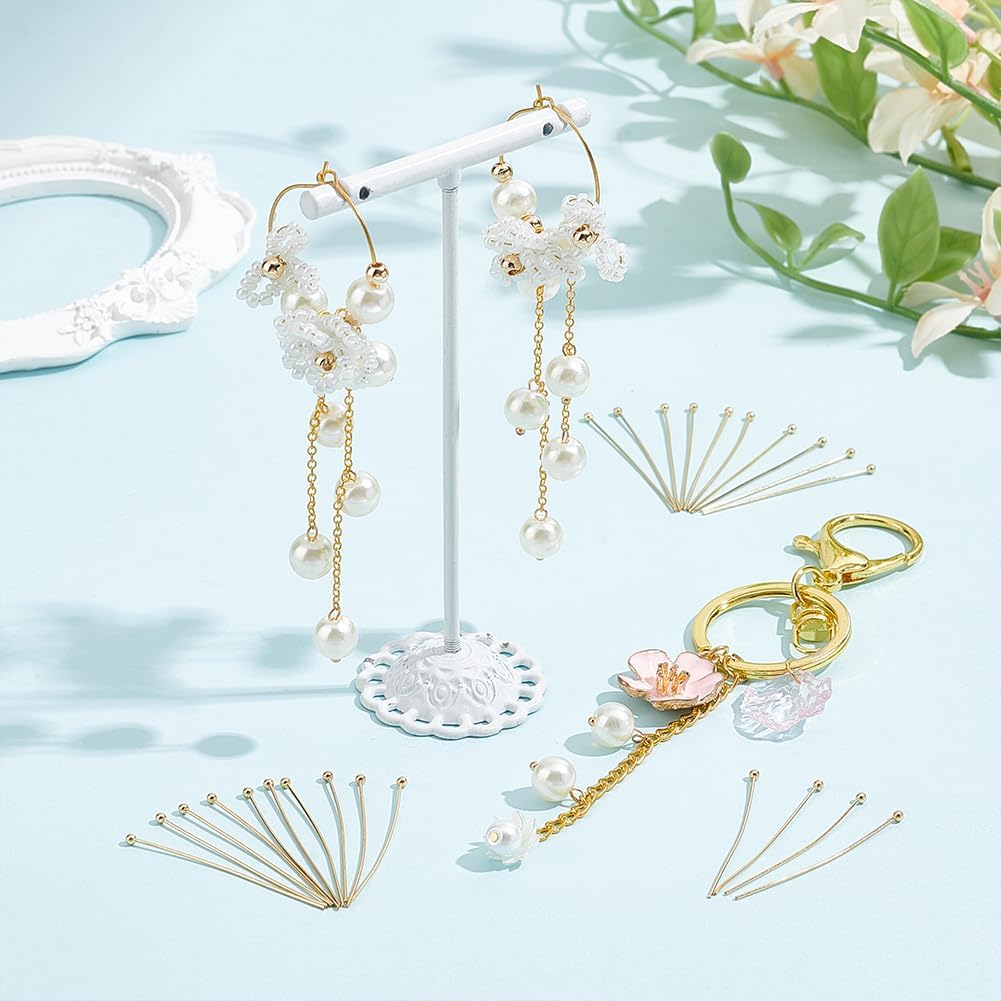UNICRAFTALE 150pcs Real 24K Gold Plated Head Pins Bendable Stainless Steel Ball Head Pins 40mm Head Pin Metal Eye Pins Findings End Headpins Findings for Earring Craft Jewelry Making