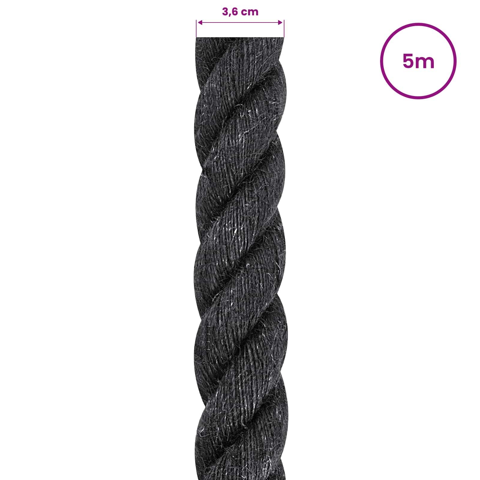 Cuerda de yute trenzado de 36 mm, color negro, fibra natural para