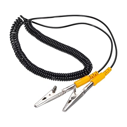 MECCANIXITY ESD Grounding Cable Cord with Alligator Clip, 3.0m/118 Yellow Anti-Static Ground Wire Elastic Cable Clip, for Eliminating Conductor Electrostatic