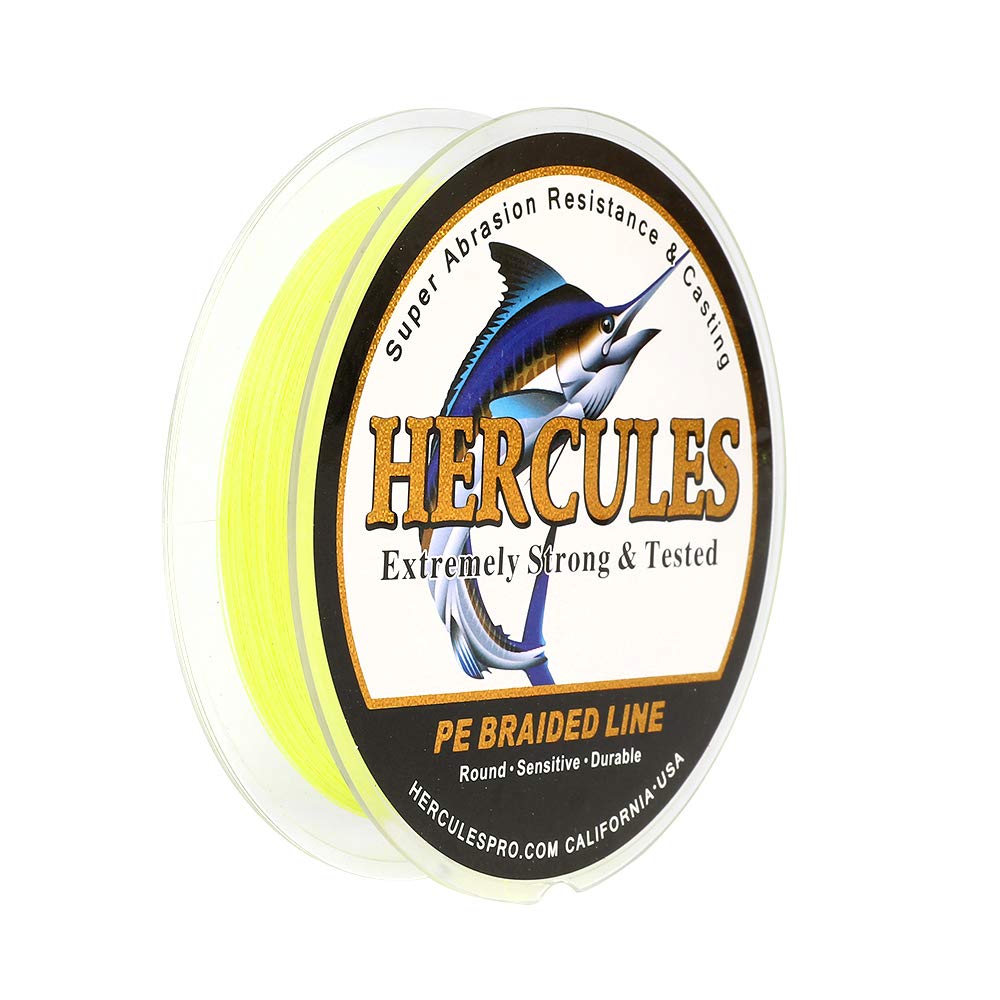 HERCULES Braided Fishing Line 300m 328yds 6lbs-100lbs Pe 4 Strands (Fluorescent Yellow 30lb/13.6kg 0.28mm)