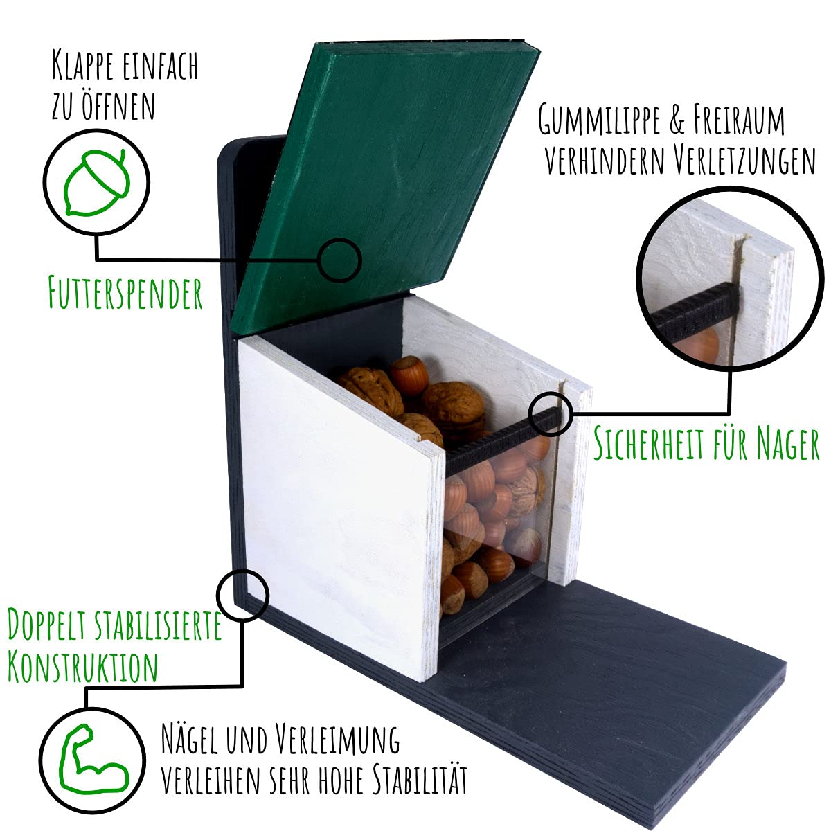 Casetta per scoiattoli resistente alle intemperie, molto stabile e sicura, sistema di ventilazione per alimenti secchi di scoiattolo, casa di scoiattoli