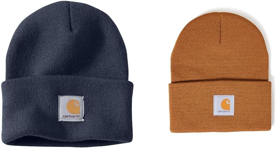 Carhartt Men's Knit Cuffed Beanie, Navy/Carhartt Brown