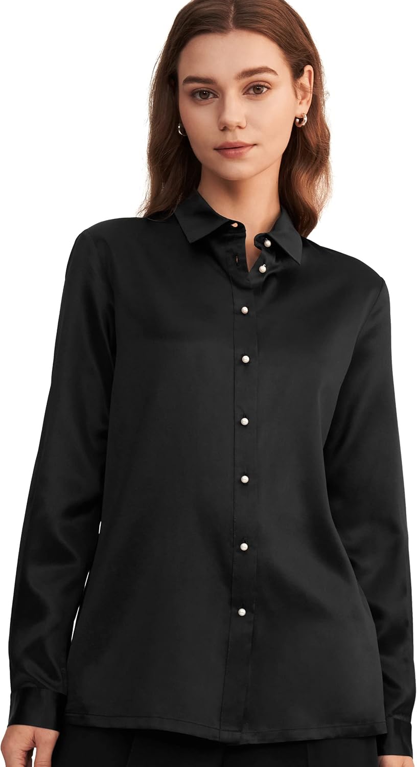 Black Long Sleeve Shirt For Woman Damipow Women's Satin