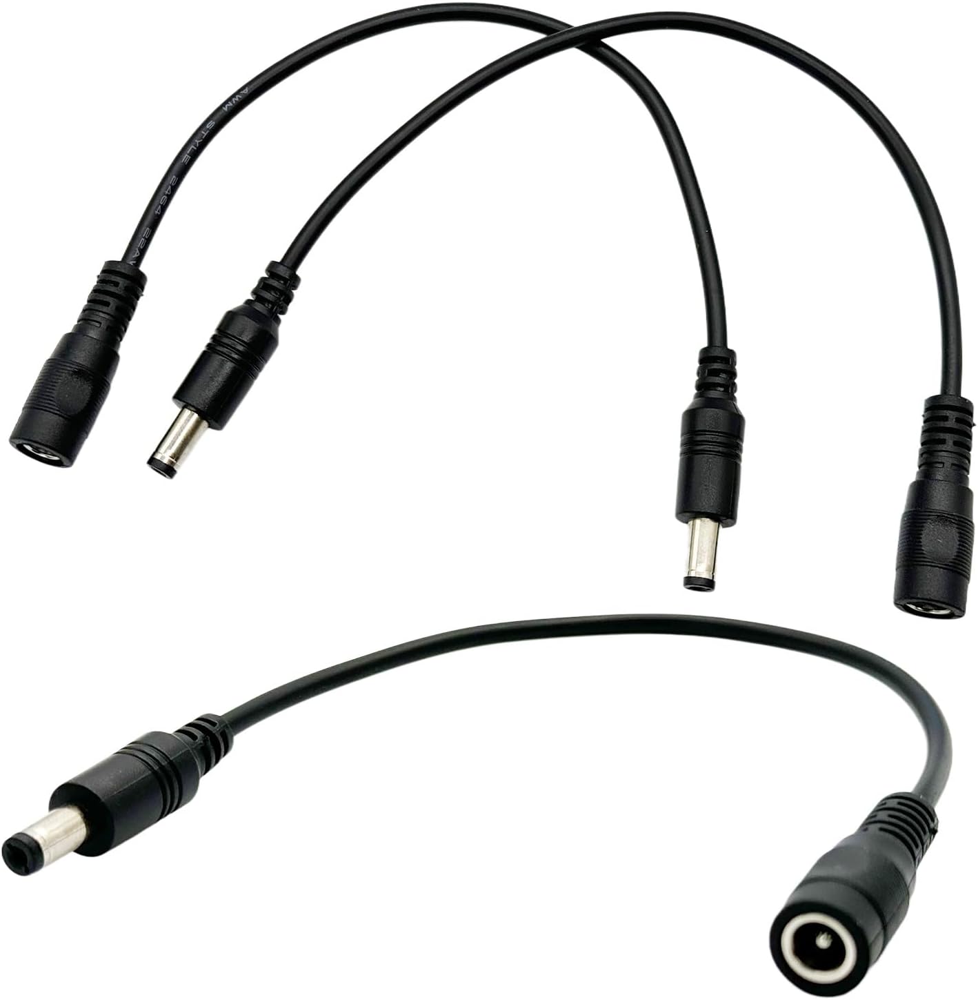 3Pcs DC Power 5.5mm x 2.1mm Reverse Polarity Power Converter Cable Cord for Keyboard Guitar Piano Effect Pedals Speaker Radio, Black