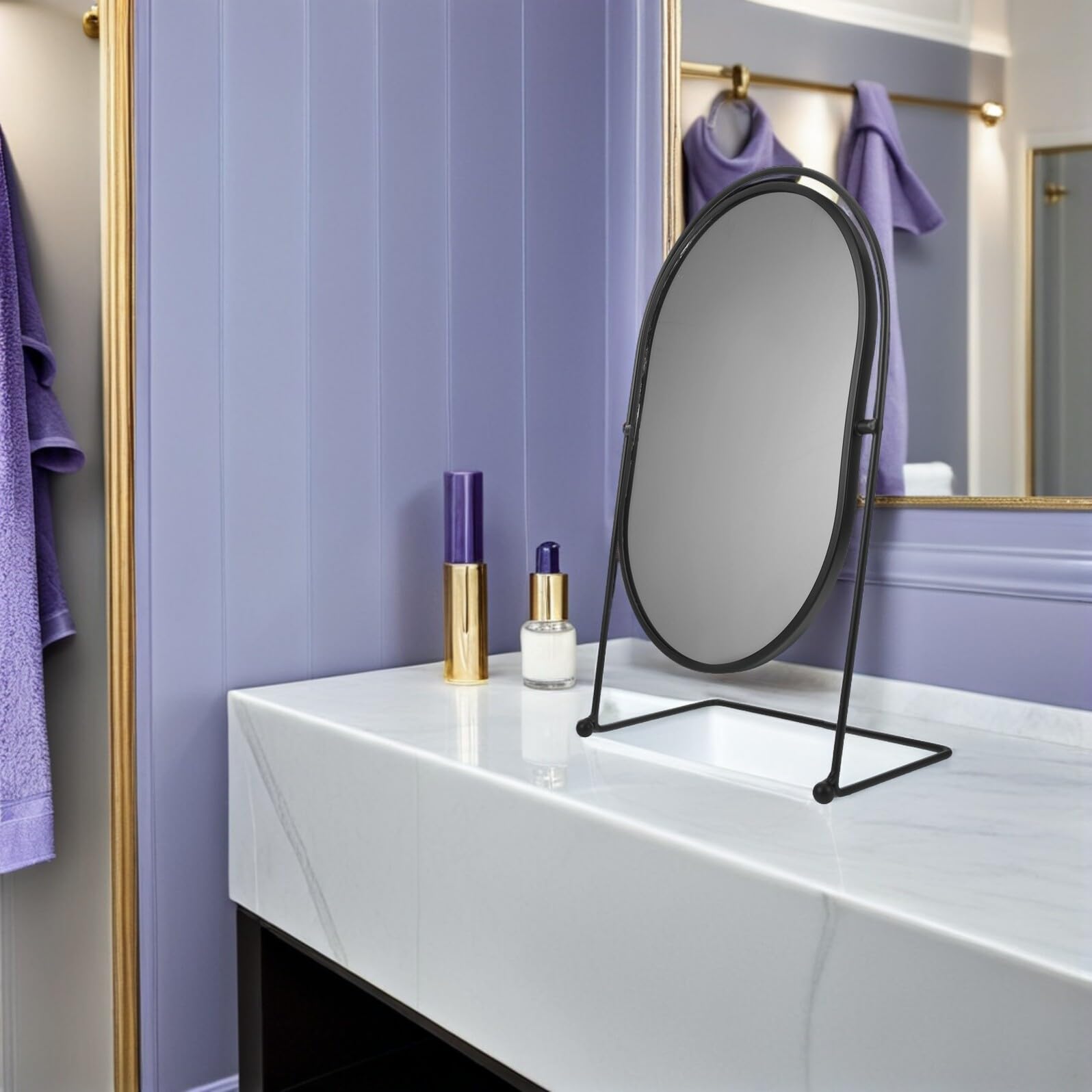 TOPBATHY Espejo de Maquillaje Ovalado Giratorio Grande con Soporte Metálico Espejo de Tocador HD para Dormitorio y Escritorio para Niñas y Estudiantes Adecuado para Maquillaje y Cuidado