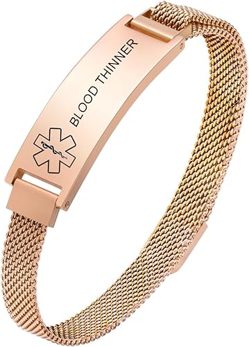 VNOX Pulsera de identificación de alerta médica para hombres, mujeres y niños, pulsera magnética grabada de acero inoxidable, pulsera de emergencia,