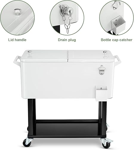 Miniatura 39 de EDOSTORY Carro enfriador de hielo con ruedas de 80 cuartos de galón, barra de bebidas para fiestas en el patio trasero con cuchara de hielo