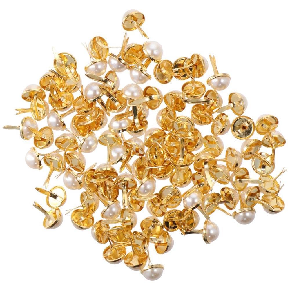 hobbyhub 100Pcs Mini Brads Paper Fasteners,12mm Gold Metal Pearl Brads for DIY Clothing,Crafts Decor