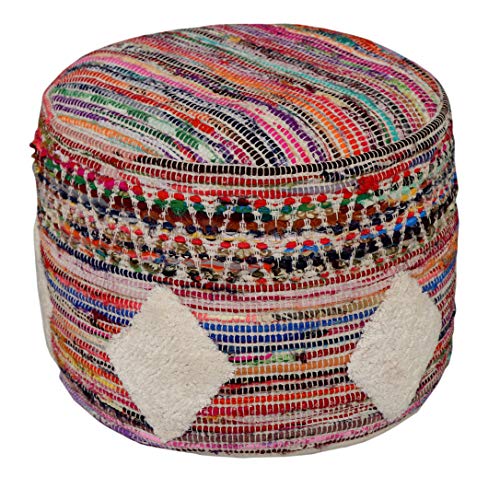LR Home Boho Geometric Pouf, 18" x 18" x 14", Multi