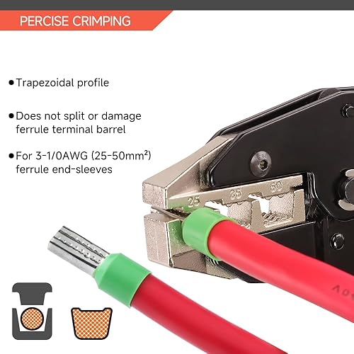 Miniatura 4 de HKS Herramienta de prensado para manguitos, terminales de virola y extremo de cable de pasador, crimpadoras de cables de trinquete - AWG 4-0 (25-50