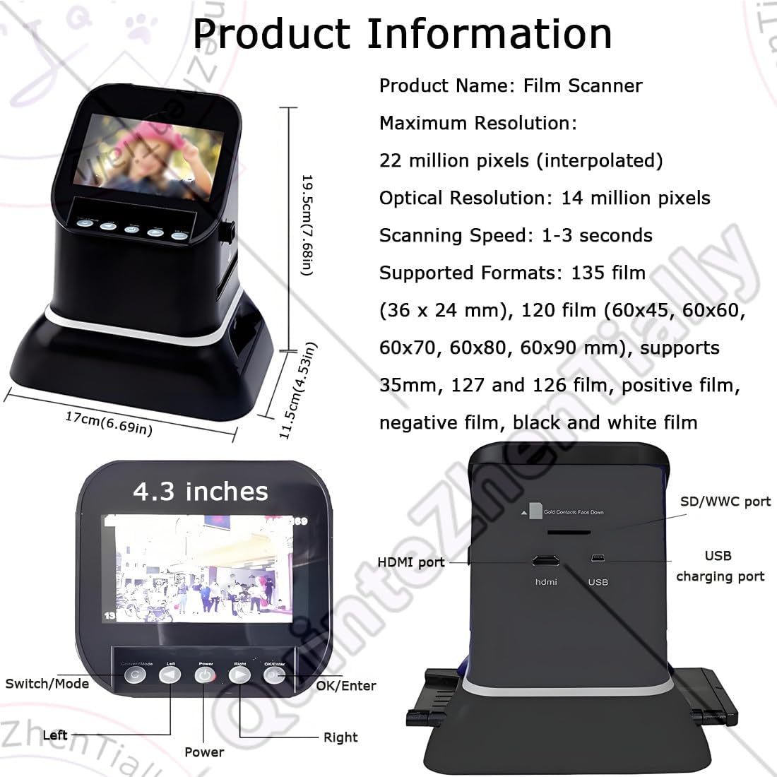 High-Resolution Slide & Negative Digitizer,Professional Digital Film Scanner,All-in-One Digital Converter,Scanning Speed 1-3 S,for Converte Negativi Diapositive 35mm,135,126,127 JPEG